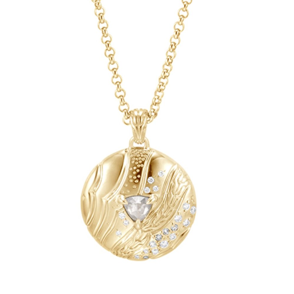 John Hardy Lahar Talisman Yellow Gold and White Diamond Pendant Necklace
